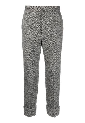 Thom Browne cropped chevron-knit tweed trousers - Schwarz