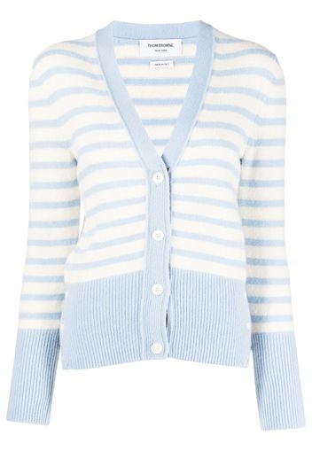 Thom Browne Gestreifter Cardigan mit V-Ausschnitt - Blau