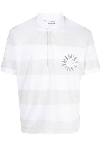 Thom Browne Gestreiftes Poloshirt mit Blumenstickerei - Grau