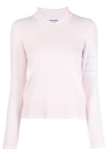 Thom Browne JERSEY STITCH POLO COLLAR PULLOVER IN VISCOSE W/ TIPPING STRIPE - 680 LT PINK