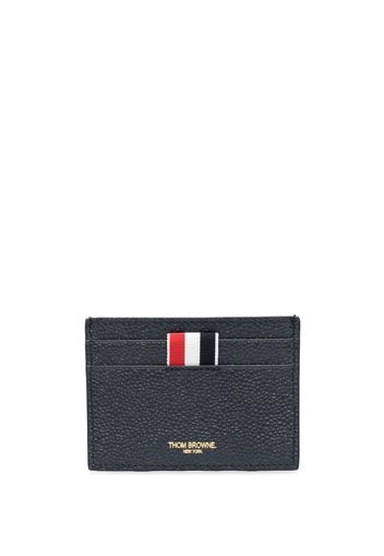 Thom Browne SINGLE CARD HOLDER W/ 4 BAR APPLIQUE STRIPE IN PEBBLE GRAIN LEATHER - 415 NAVY