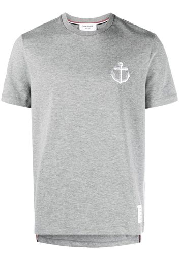 Thom Browne Anchor-embroidered cotton T-shirt - Grau