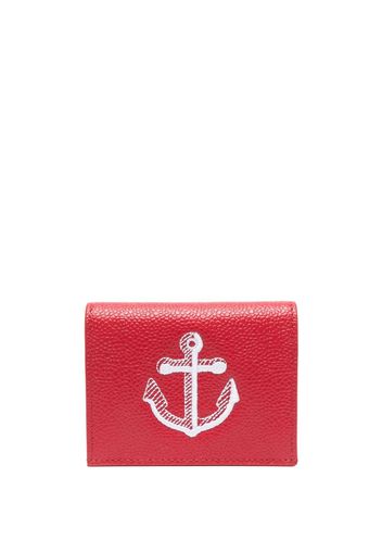 Thom Browne Anchor-embroidered leather cardholder - Rot