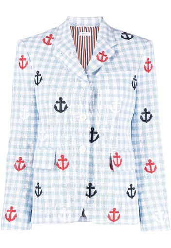 Thom Browne Anchor gingham bouclé blazer - Blau