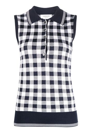 Thom Browne gingham-jacquard sleeveless polo top - Blau