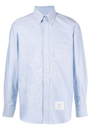 Thom Browne floral-embroidered long-sleeve shirt - Blau
