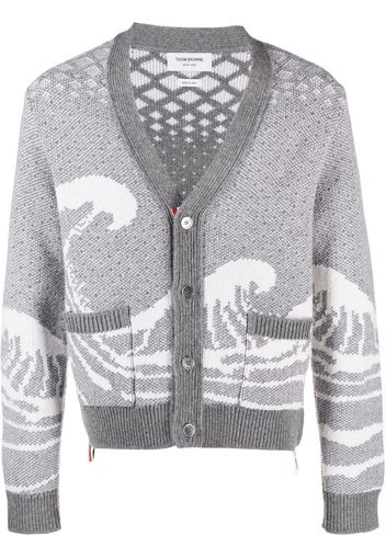 Thom Browne Cardigan mit Wellen-Motiv - Grau