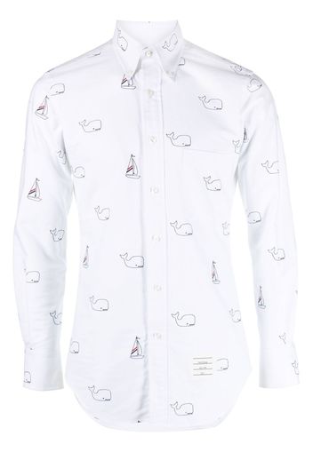 Thom Browne Hemd mit aufgestickten Walen - Weiß