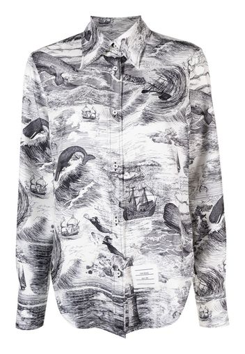 Thom Browne Hemd mit Marine-Print - Weiß