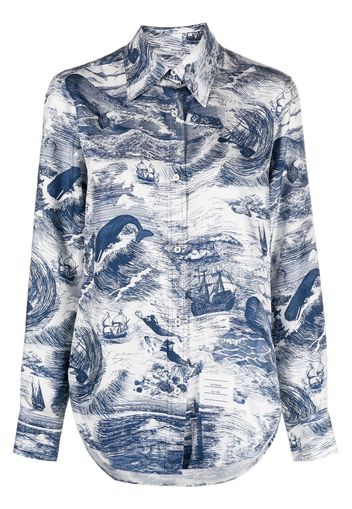 Thom Browne Hemd mit Marine-Print - Weiß