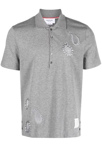 Thom Browne Poloshirt mit Paisley-Stickerei - Grau