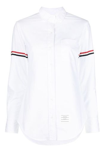 Thom Browne CLASSIC ROUND COLLAR SHIRT W/ RWB GROSGRAIN ARMBANDS IN OXFORD - 100 WHITE