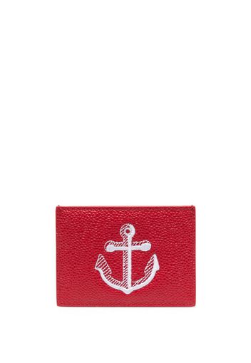 Thom Browne anchor-embroidered leather cardholder - Rot