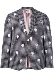 Thom Browne SACK SPORT COAT - FIT 2 - IN SATIN STITCH PATCHWORK KITES - Blau