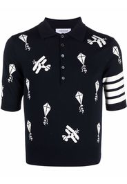 Thom Browne RELAXED FIT POLO W/ 4BAR & HALF DROP SKY ICONS IN FINE MERINO WOOL - Blau