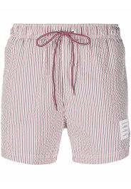 Thom Browne seersucker logo-patch swim shorts - Rot