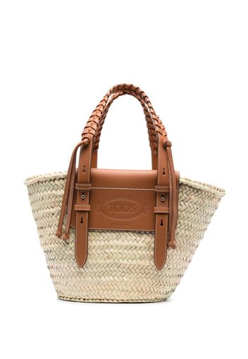 Tod's logo-debossed raffia tote bag - Nude