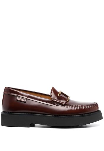 Tod's logo-buckle leather loafers - Braun