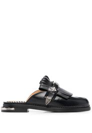 Toga Pulla fringe-trimmed slip-on mules - BLACK HARD LEATHER