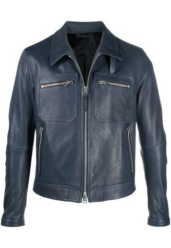 TOM FORD Lederjacke mit Reißverschlusstaschen - Blau