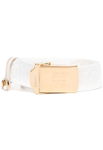 TOM FORD logo-jacquard buckled belt - Weiß