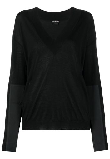 TOM FORD panelled V-neck knitted jumper - Schwarz