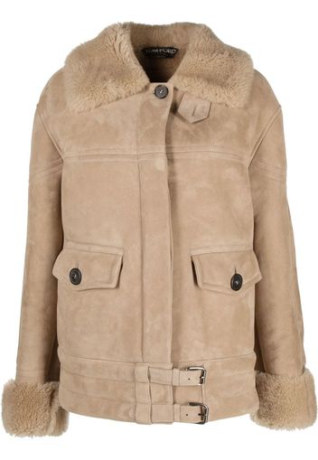 TOM FORD single-breasted shearling-trim jacket - Nude