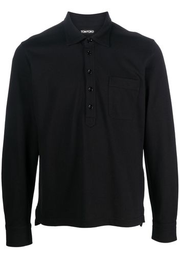 TOM FORD button-front long-sleeved polo shirt - Schwarz