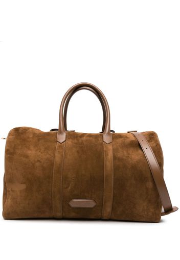 TOM FORD logo-patch suede duffle bag - Braun