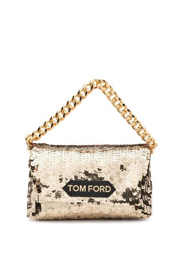 TOM FORD logo-patch sequinned mini bag - Gold