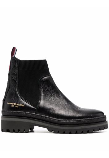 Tommy Hilfiger Outdoor Knit flat leather ankle boots - Schwarz