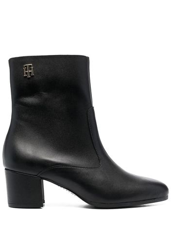 Tommy Hilfiger monogram-plaque leather ankle boots - Schwarz