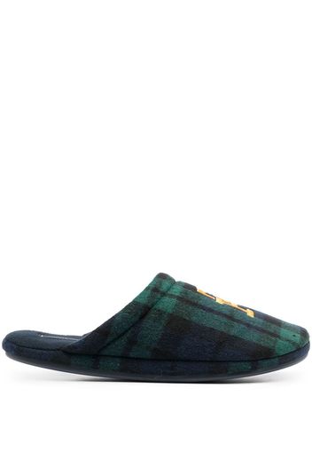 Tommy Hilfiger logo-embroidered tartan slippers - Grün