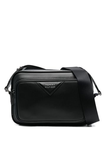 Tommy Hilfiger logo-stamp leather messenger bag - Schwarz