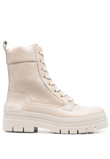 Tommy Hilfiger logo-embroidered lace-up boots - Nude