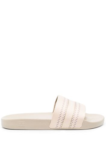 Tommy Hilfiger embroidered-logo stripe-detail slides - Nude