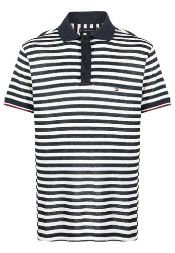 Tommy Hilfiger logo-patch striped polo shirt - Weiß