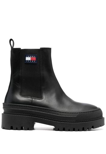 Tommy Jeans logo patch leather Chelsea boots - Schwarz