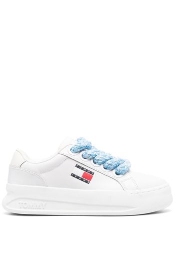 Tommy Jeans logo-print flatform leather sneakers - Weiß