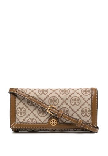 Tory Burch all-over monogram-pattern clutch bag - Braun