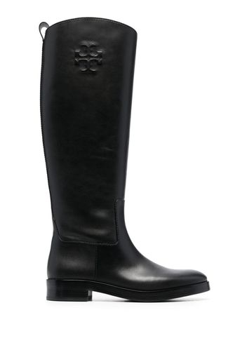 Tory Burch logo-embossed tall leather boots - Schwarz