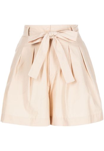 tout a coup belted pleated cotton shorts - Nude