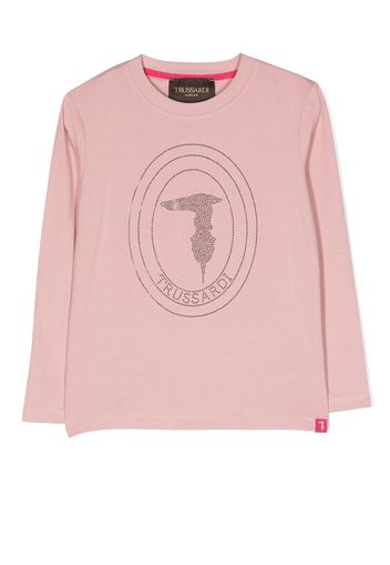 TRUSSARDI JUNIOR rhinestone-embellished logo T-shirt - Rosa