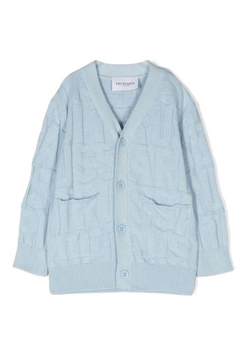 TRUSSARDI JUNIOR monogram-knit button-up cardigan - Blau