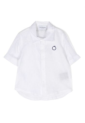 TRUSSARDI JUNIOR embroidered-logo linen shirt - Weiß