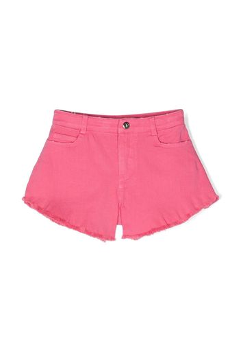 TWINSET Kids logo-plaque frayed shorts - Rosa