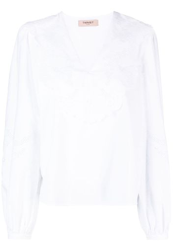 TWINSET broderie anglaise-detailled cotton blouse - Weiß