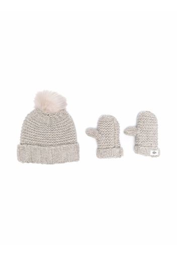 UGG Kids chunky knit beanie and mittens set - Nude