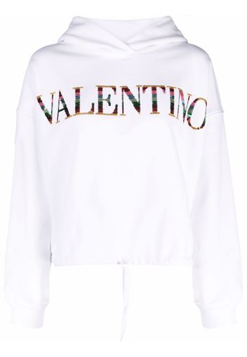 Valentino sequin-logo drawstring hoodie - Weiß