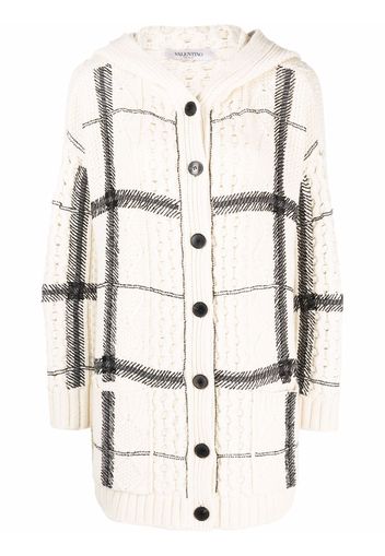 Valentino bead-embellished check-pattern hooded cardigan - Weiß